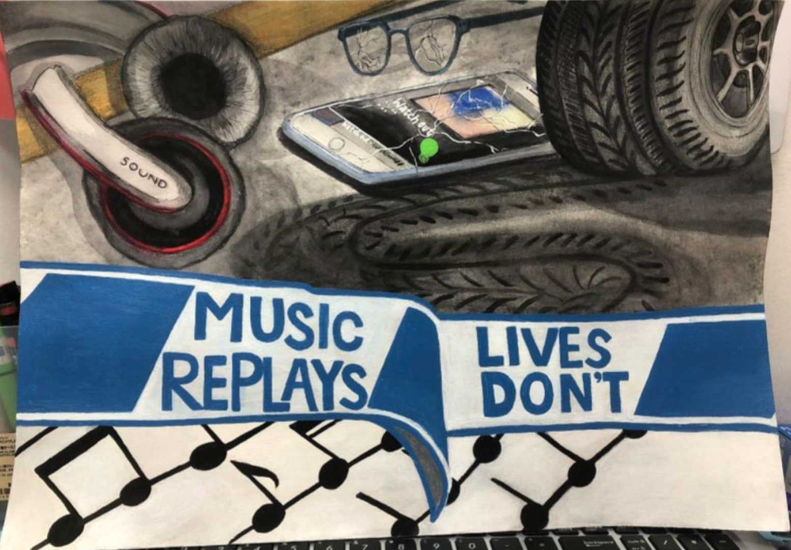 'Music Replays, Lives Don't' artwork, by Sheryln Chow